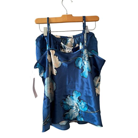 Linea Donatella Pajama Set Shorts Tank Blue Floral Print XL - Picture 3 of 6